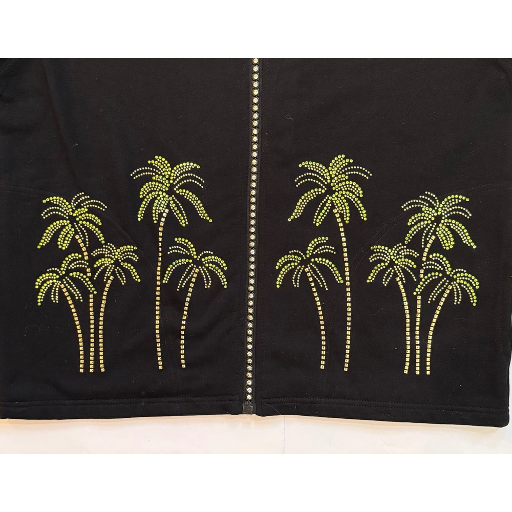 Tia Designs Rhinestone Palm Tree Zip Up‎ Sweatshirt Jacket Black Medium - Picture 7 of 7